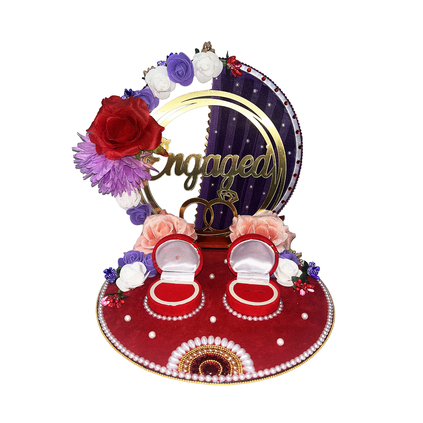 Decorated engagement thali Ceremony engagement platters Thali with Stone Beads Chain Decoration