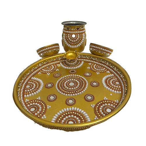 Premium Wedding Ritual Puja Thali with Kundan Border