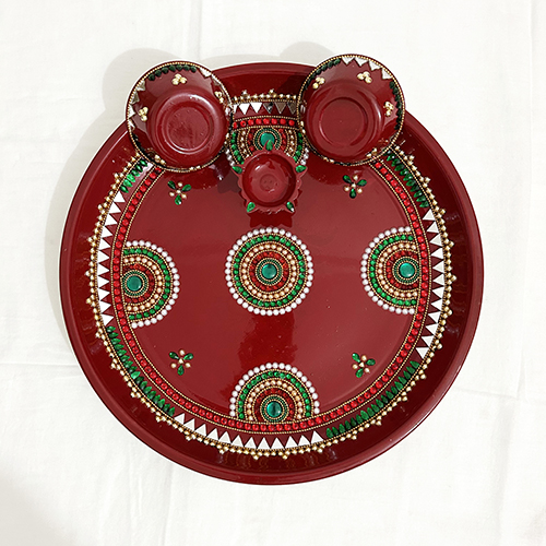Decorated Puja thali with Kundan Stones
