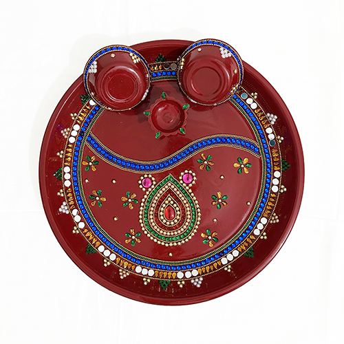 Designer Pooja thali stainless steel
